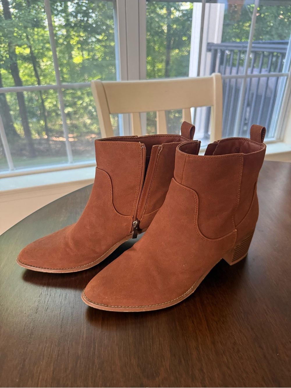 Brown Faux Suede Western Ankle Boots Size 10